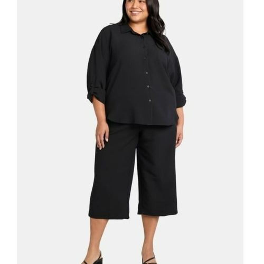 Just My Size 2-Piece Black Button Up Shirt & Capri Pants Set Women Plus Size 0X